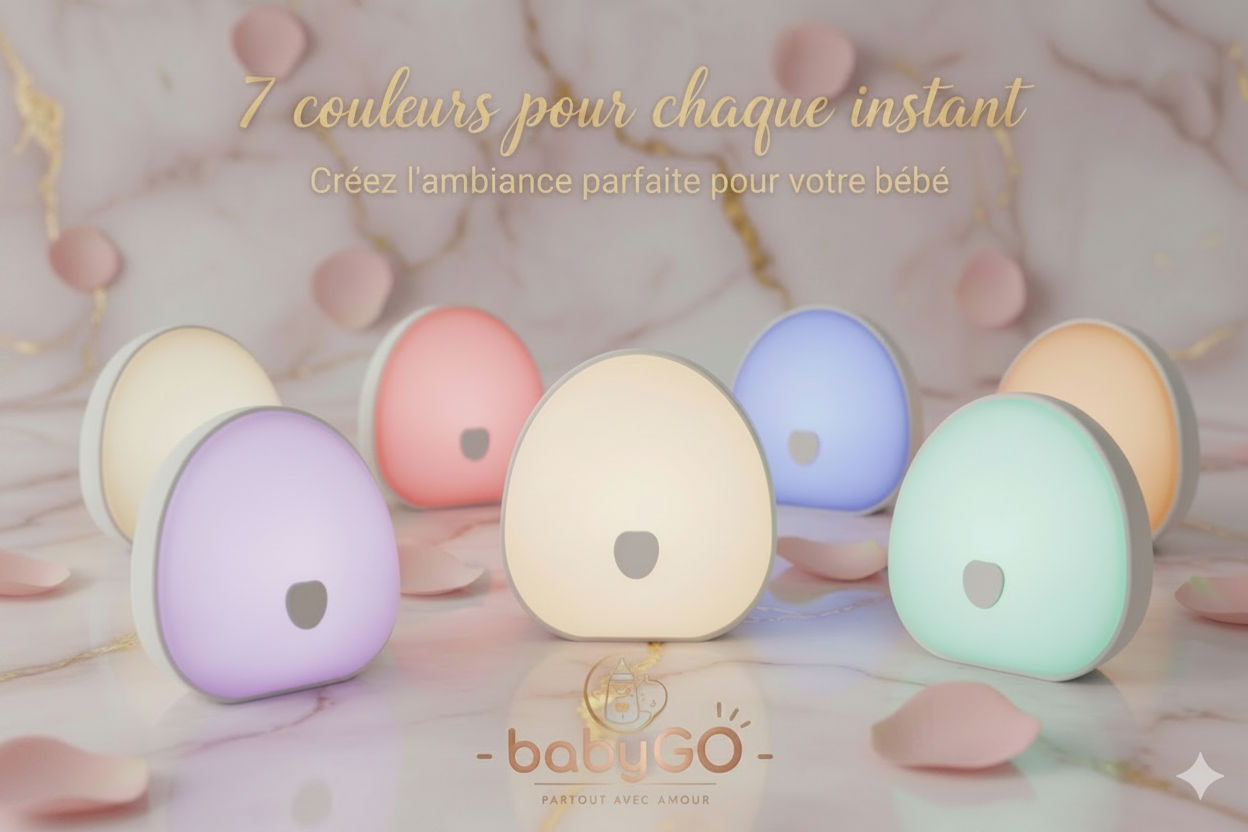 Veilleuse Bruit Blanc BabyGO – Le Sommeil Réinventé (10 Sons Apaisants & 7 couleurs )