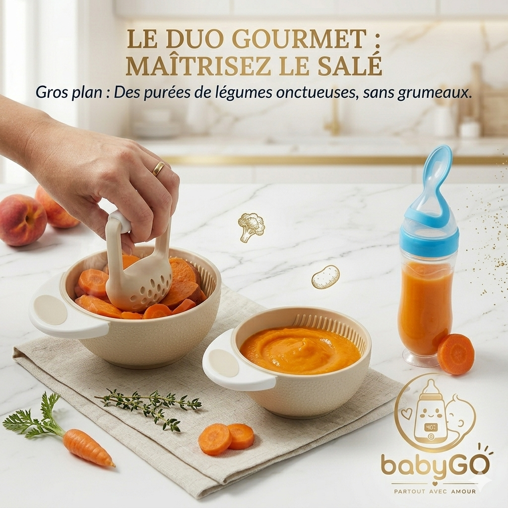 DUO PREMIERS REPAS : Bol Broyeur & Biberon-Cuillère Nomade