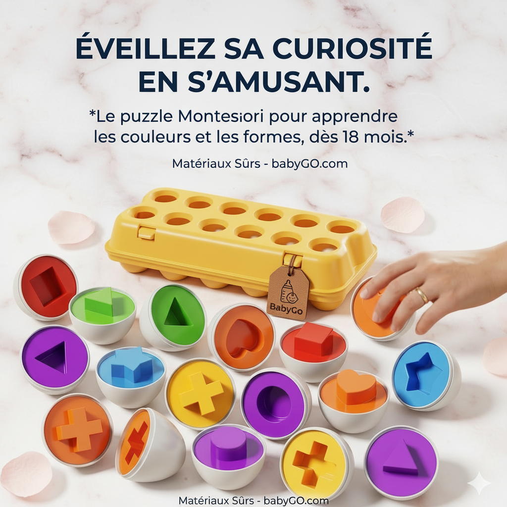 Puzzle Montessori Œufs Éducatif – Jeu d’Apprentissage des Couleurs et Formes